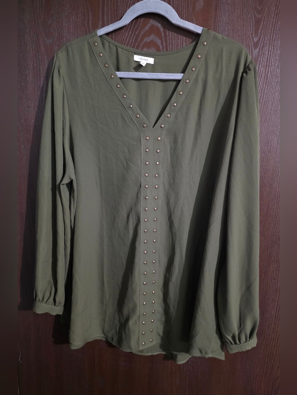 Maurices Olive Green Stud-Trim V-Neck Blouse